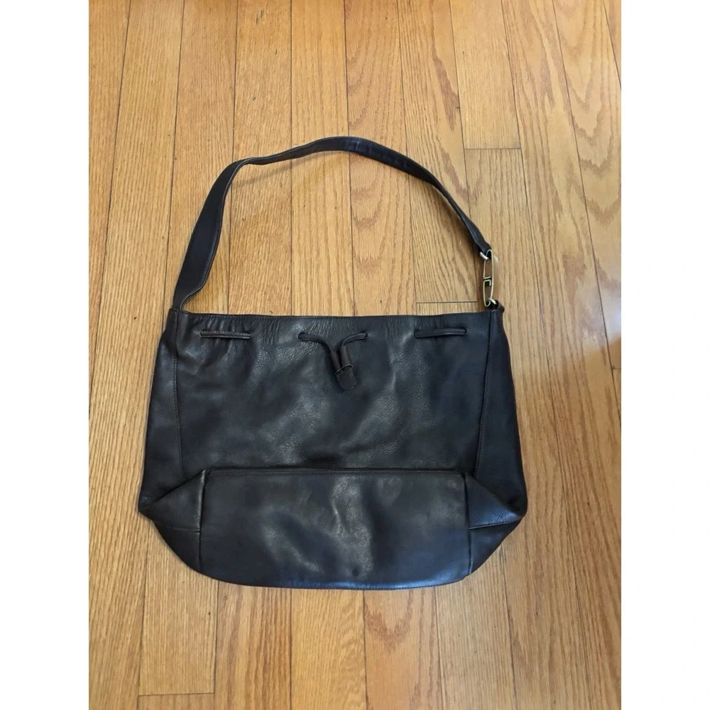 Liz Claiborne Dark Brown Genuine Leather Large Shoulder Hobo Tote Bag LC Logo[J]